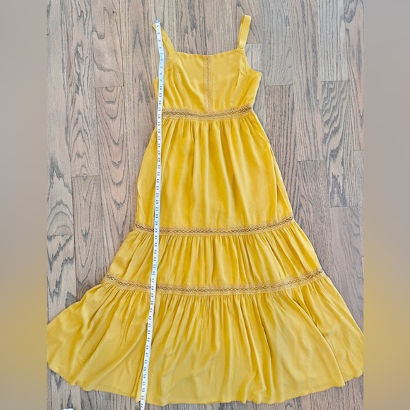 Black Swan Women’s Mustard Yellow Tiered Flowy Maxi with Lace Dress Size Small - Picture 9 of 14